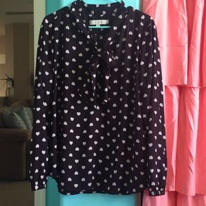 Ann Taylor Loft Plum/Blush Heart Print Blouse!